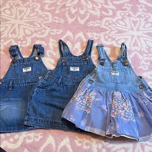 OshKosh B'gosh Denim and Floral Skirt Overalls Trio